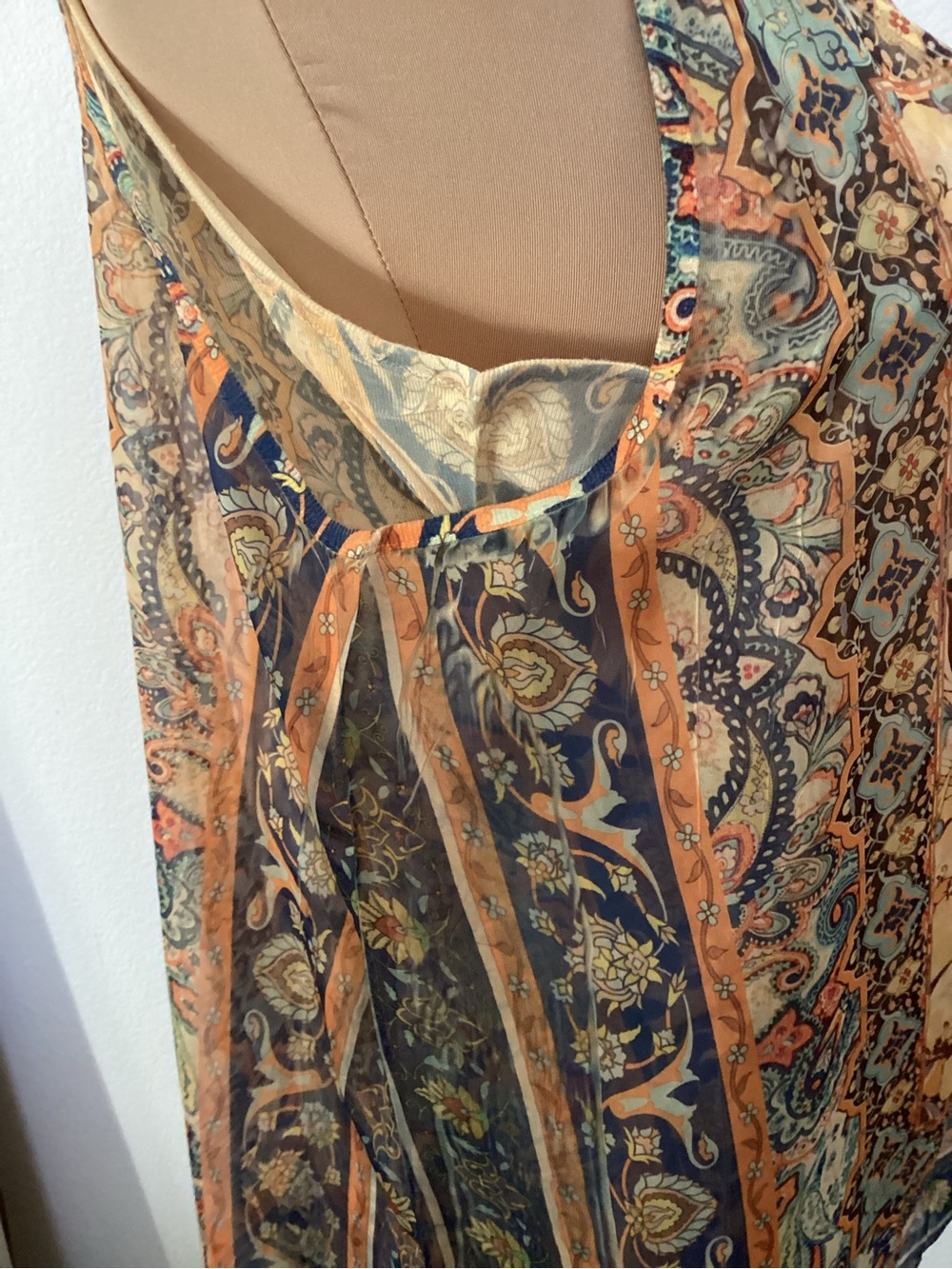 ONE WORLD Boho Paisley Sleeveless Tunic in Beige, Teal, Brown - Picture 5 of 12